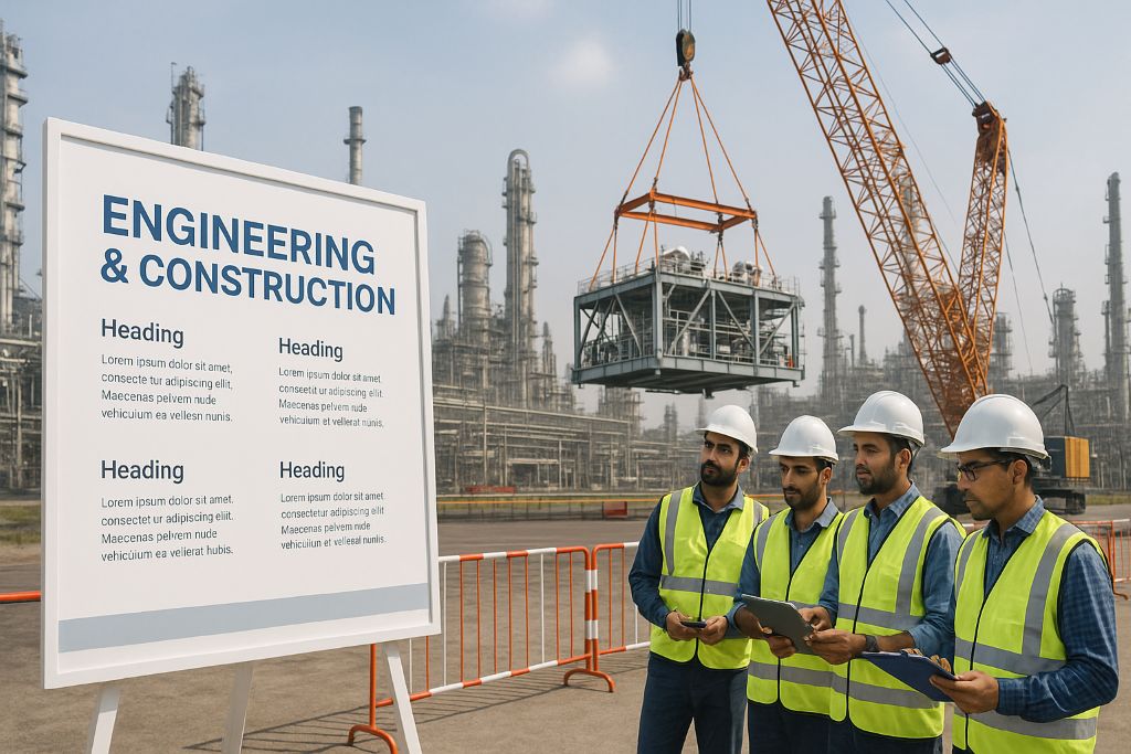 Einz Engineering team reviewing 3D lift plans and schematics for a heavy equipment lift