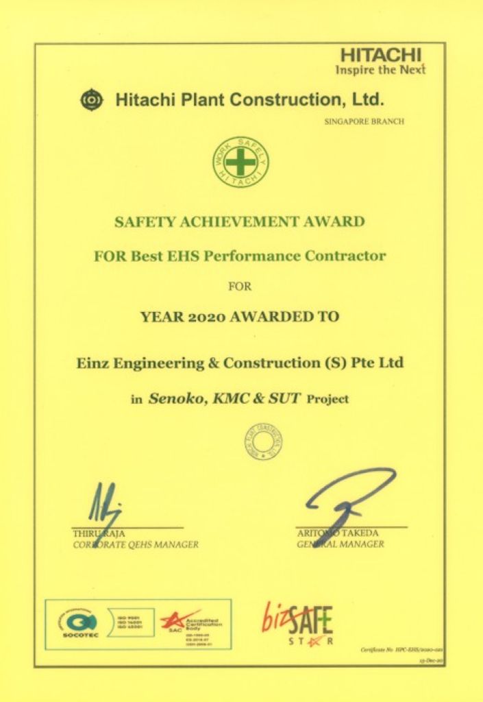 Safety Achievement Award from Hitachi