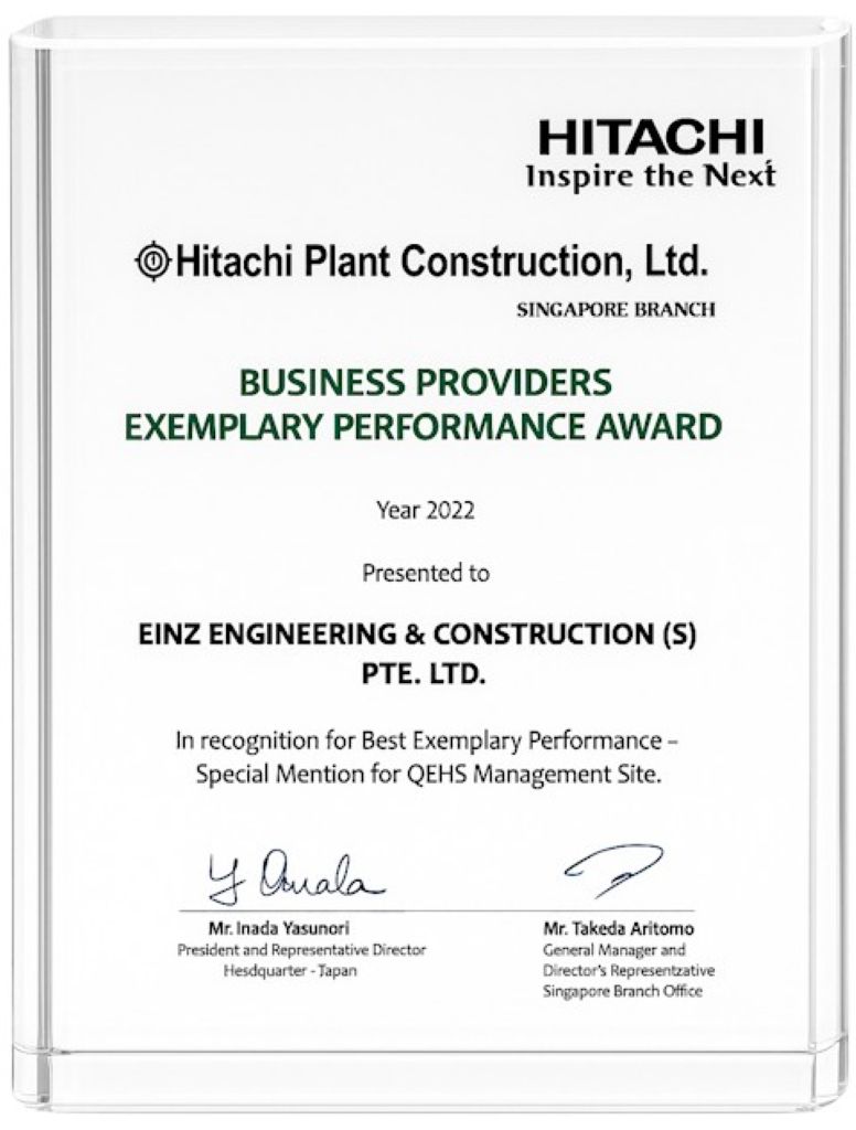 Exemplary Performance Award for QEHS from Hitachi