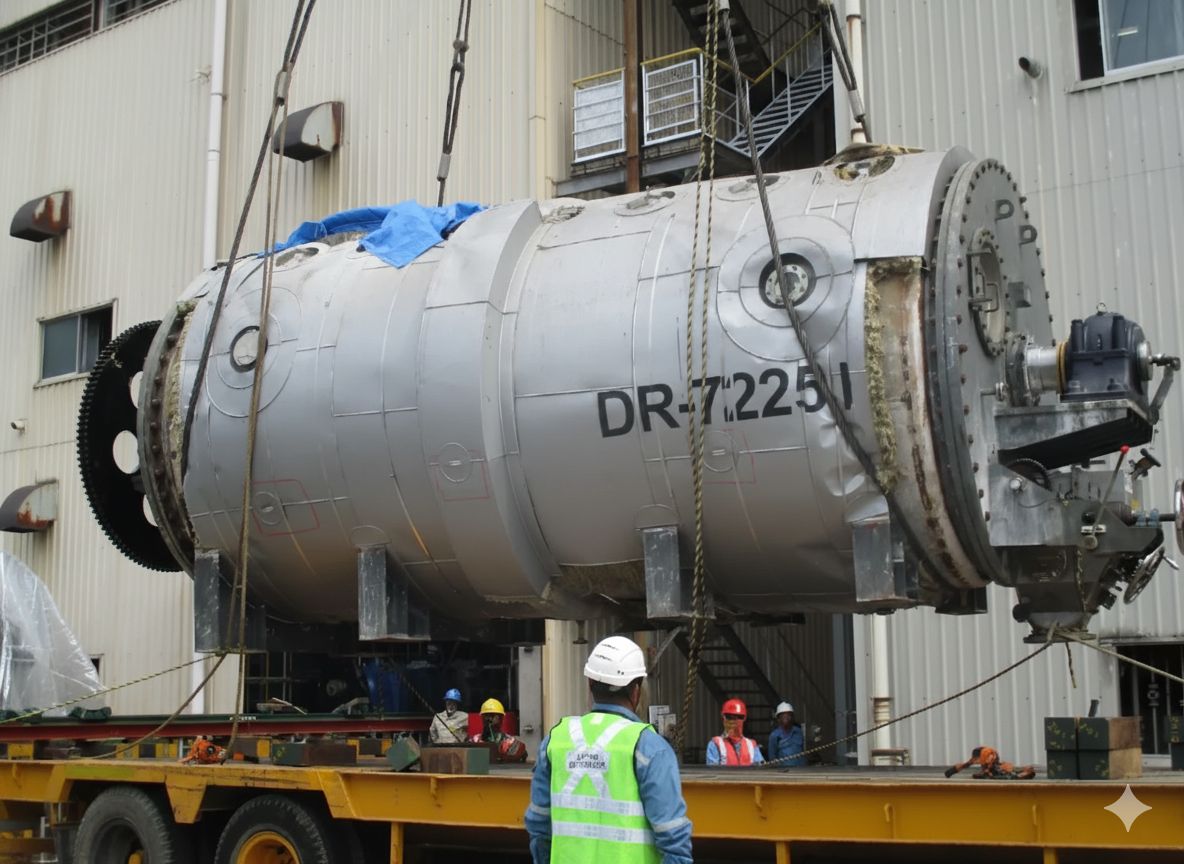 Heavy lift and rigging of a large industrial vessel